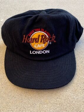 Vintage Hard Rock Cafe London SnapBack Hat Black Wool 1990s
